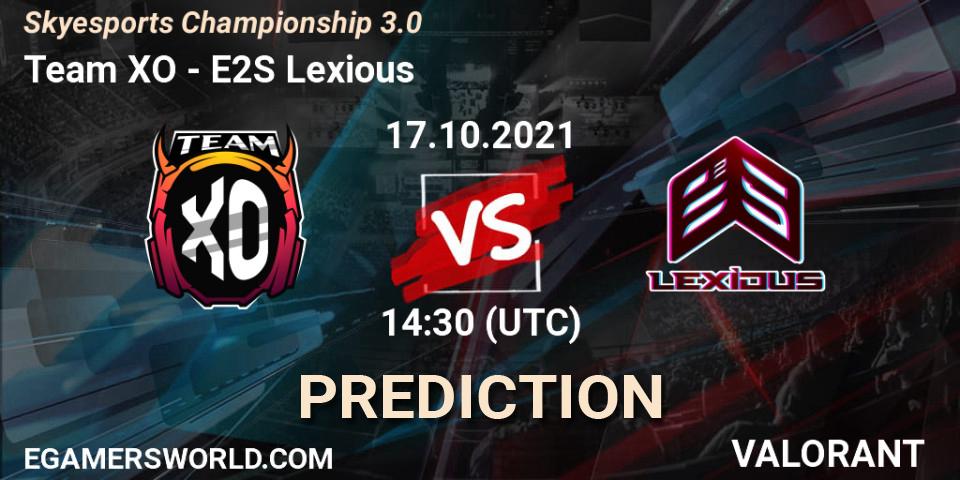 Team XO vs E2S Lexious: Betting TIp, Match Prediction. 17.10.2021 at 14:30. VALORANT, Skyesports Championship 3.0