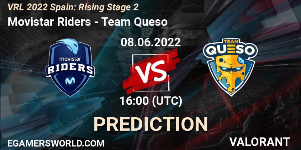 Movistar Riders vs Team Queso: Betting TIp, Match Prediction. 08.06.2022 at 16:20. VALORANT, VRL 2022 Spain: Rising Stage 2