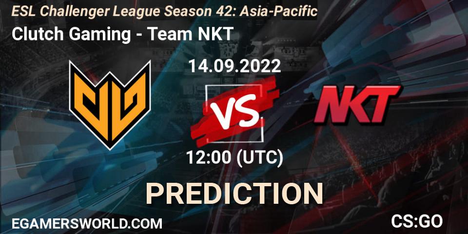 Clutch Gaming vs Team NKT: Betting TIp, Match Prediction. 14.09.2022 at 12:00. Counter-Strike (CS2), ESL Challenger League Season 42: Asia-Pacific