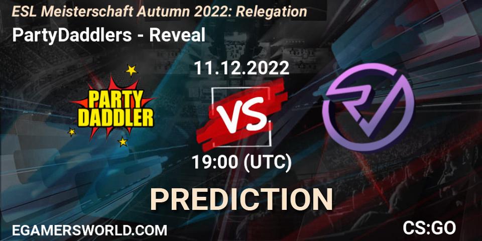 PartyDaddlers vs Reveal: Betting TIp, Match Prediction. 11.12.2022 at 19:00. Counter-Strike (CS2), ESL Meisterschaft Autumn 2022: Relegation