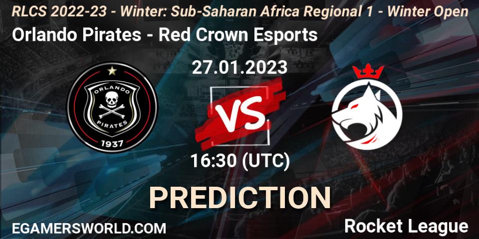 Orlando Pirates vs Red Crown Esports: Betting TIp, Match Prediction. 27.01.2023 at 16:30. Rocket League, RLCS 2022-23 - Winter: Sub-Saharan Africa Regional 1 - Winter Open
