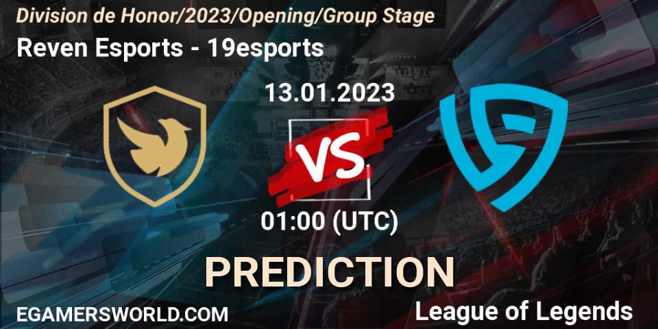 Reven Esports vs 19esports: Betting TIp, Match Prediction. 13.01.2023 at 01:00. LoL, División de Honor Opening 2023 - Group Stage