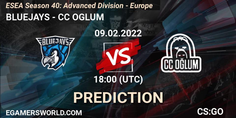 BLUEJAYS vs CC OGLUM: Betting TIp, Match Prediction. 09.02.2022 at 18:00. Counter-Strike (CS2), ESEA Season 40: Advanced Division - Europe