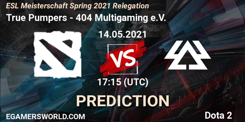 True Pumpers vs 404 Multigaming e.V.: Betting TIp, Match Prediction. 14.05.2021 at 17:13. Dota 2, ESL Meisterschaft Spring 2021 Relegation