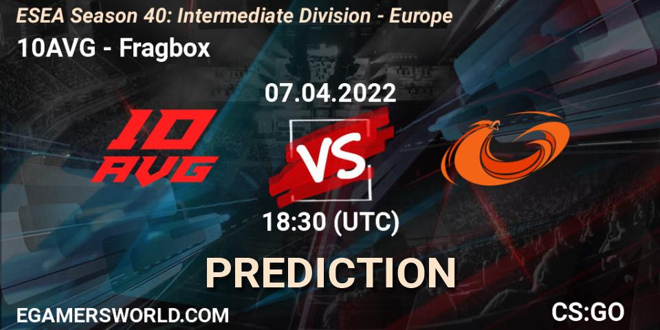 10AVG vs Fragbox: Betting TIp, Match Prediction. 07.04.22. CS2 (CS:GO), ESEA Season 40: Intermediate Division - Europe