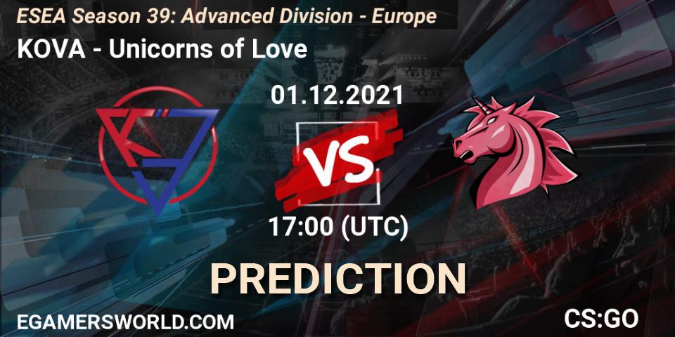 KOVA vs Unicorns of Love: Betting TIp, Match Prediction. 01.12.21. CS2 (CS:GO), ESEA Season 39: Advanced Division - Europe