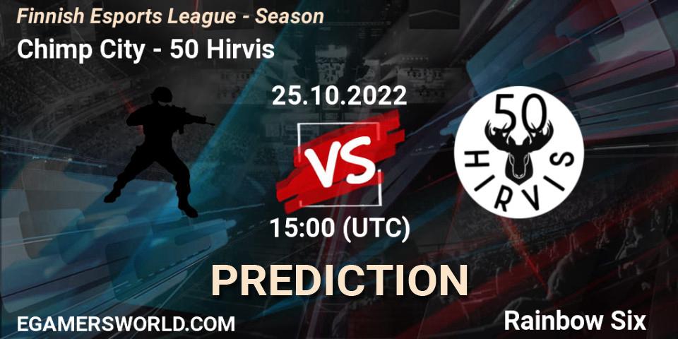 Chimp City vs 50 Hirvis: Betting TIp, Match Prediction. 26.10.2022 at 18:00. Rainbow Six, Finnish Esports League - Season 