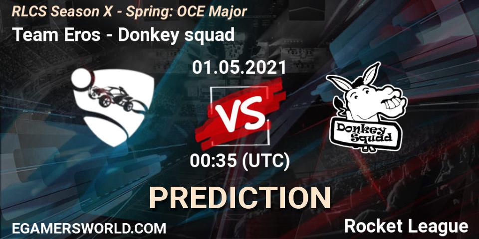 Team Eros vs Donkey squad: Betting TIp, Match Prediction. 01.05.2021 at 00:35. Rocket League, RLCS Season X - Spring: OCE Major