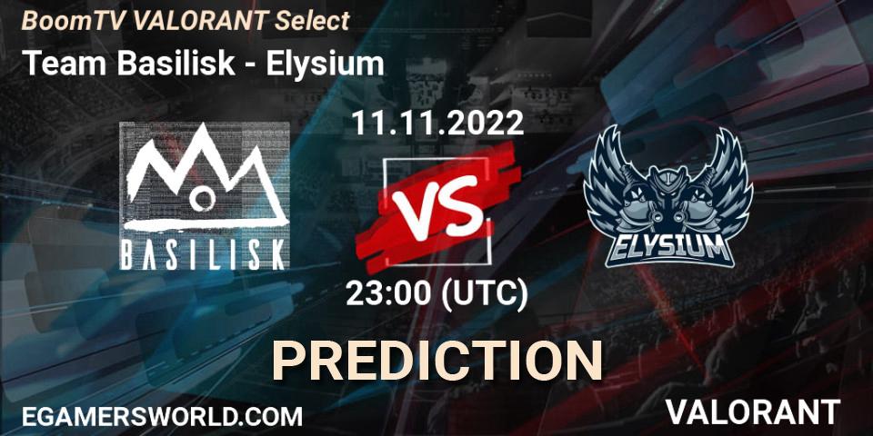 Team Basilisk vs Elysium: Betting TIp, Match Prediction. 11.11.2022 at 23:00. VALORANT, BoomTV VALORANT Select