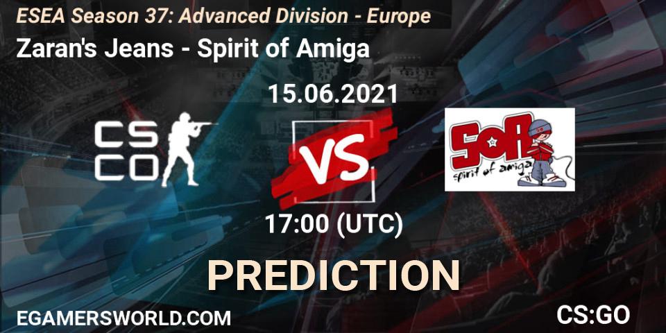 Zaran's Jeans vs Spirit of Amiga: Betting TIp, Match Prediction. 15.06.2021 at 17:00. Counter-Strike (CS2), ESEA Season 37: Advanced Division - Europe