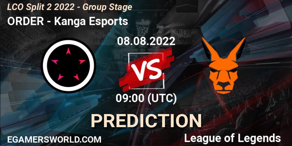 ORDER vs Kanga Esports: Betting TIp, Match Prediction. 08.08.22. LoL, LCO Split 2 2022 - Group Stage