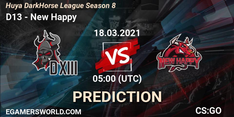 D13 vs New Happy: Betting TIp, Match Prediction. 18.03.21. CS2 (CS:GO), Huya DarkHorse League Season 8