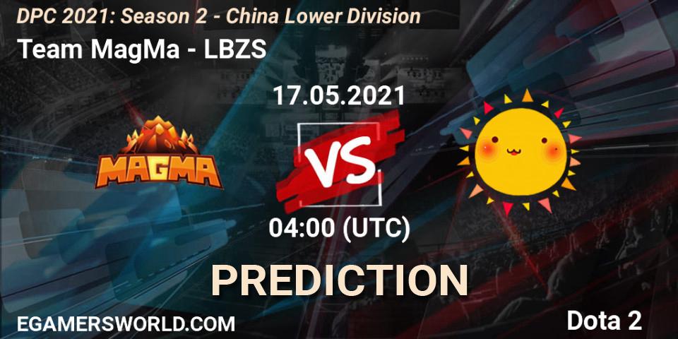 Team MagMa vs LBZS: Betting TIp, Match Prediction. 17.05.2021 at 03:55. Dota 2, DPC 2021: Season 2 - China Lower Division