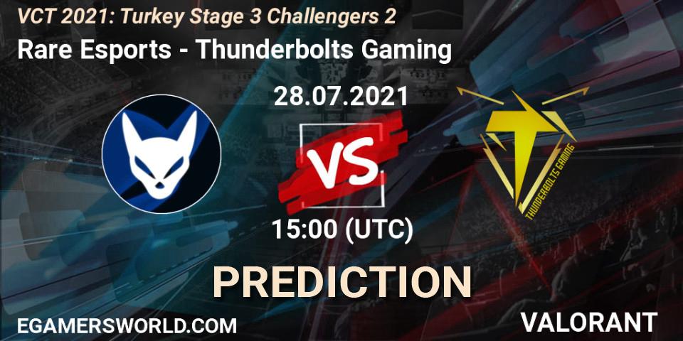 Rare Esports vs Thunderbolts Gaming: Betting TIp, Match Prediction. 28.07.2021 at 15:00. VALORANT, VCT 2021: Turkey Stage 3 Challengers 2