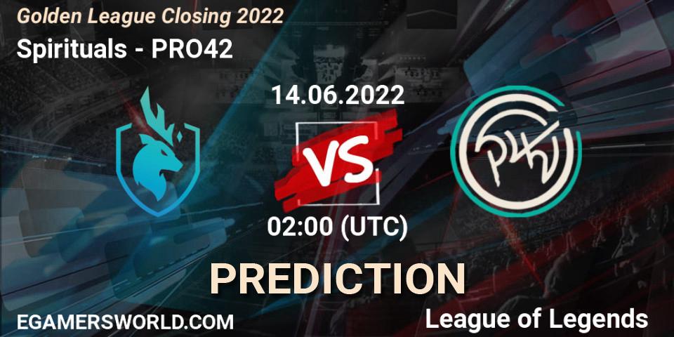 Spirituals vs PRO42: Betting TIp, Match Prediction. 14.06.22. LoL, Golden League Closing 2022