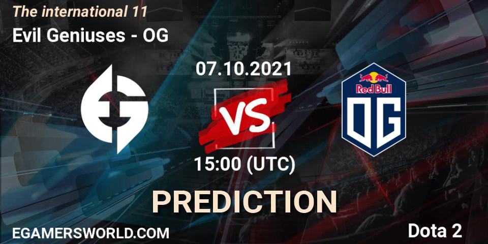 Evil Geniuses vs OG: Betting TIp, Match Prediction. 09.10.2021 at 07:00. Dota 2, The Internationa 2021