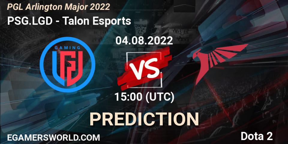 PSG.LGD vs Talon Esports: Betting TIp, Match Prediction. 04.08.2022 at 15:05. Dota 2, PGL Arlington Major 2022 - Group Stage