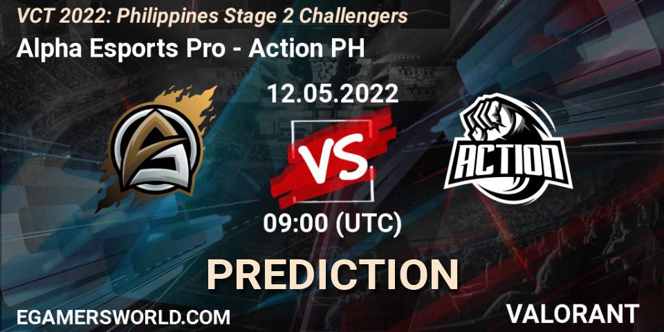 Alpha Esports Pro vs Action PH: Betting TIp, Match Prediction. 12.05.2022 at 09:45. VALORANT, VCT 2022: Philippines Stage 2 Challengers