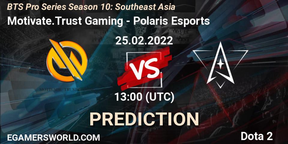 Motivate.Trust Gaming vs Polaris Esports: Betting TIp, Match Prediction. 25.02.2022 at 13:11. Dota 2, BTS Pro Series Season 10: Southeast Asia