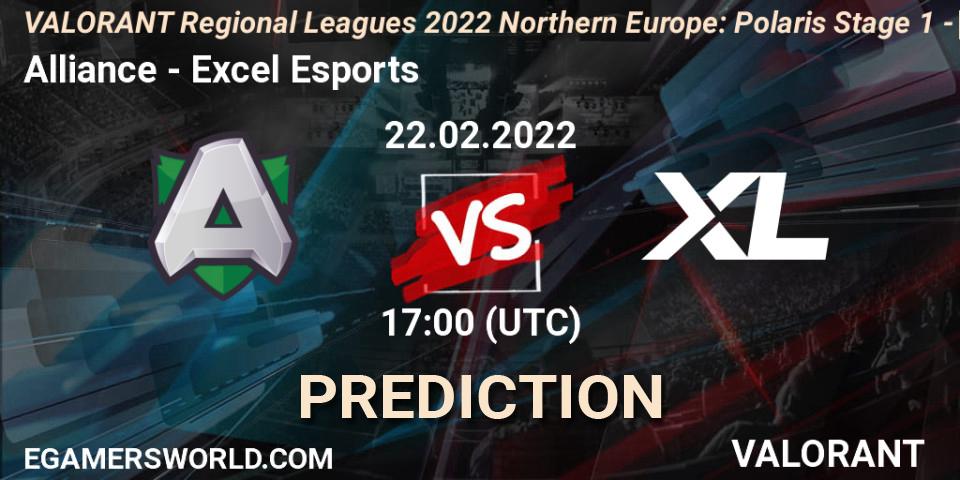 Alliance vs Excel Esports: Betting TIp, Match Prediction. 22.02.2022 at 17:00. VALORANT, VALORANT Regional Leagues 2022 Northern Europe: Polaris Stage 1 - Regular Season