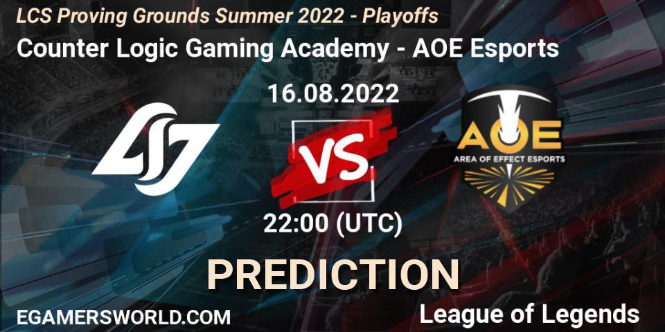Counter Logic Gaming Academy vs AOE Esports: Betting TIp, Match Prediction. 16.08.22. LoL, LCS Proving Grounds Summer 2022 - Playoffs