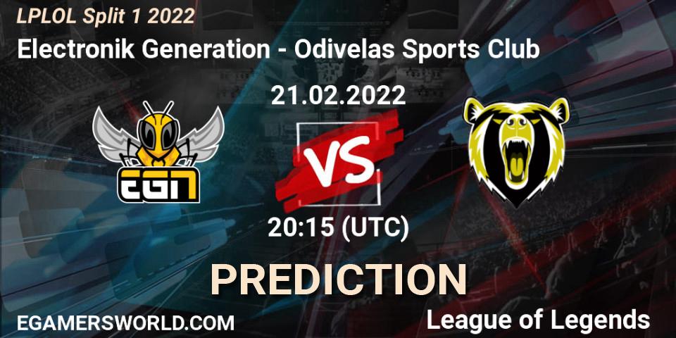 Electronik Generation vs Odivelas Sports Club: Betting TIp, Match Prediction. 21.02.2022 at 20:15. LoL, LPLOL Split 1 2022