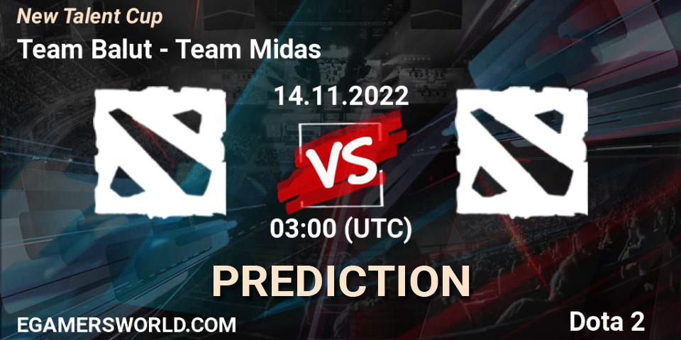 Team Balut vs Team Midas: Betting TIp, Match Prediction. 14.11.2022 at 03:10. Dota 2, New Talent Cup