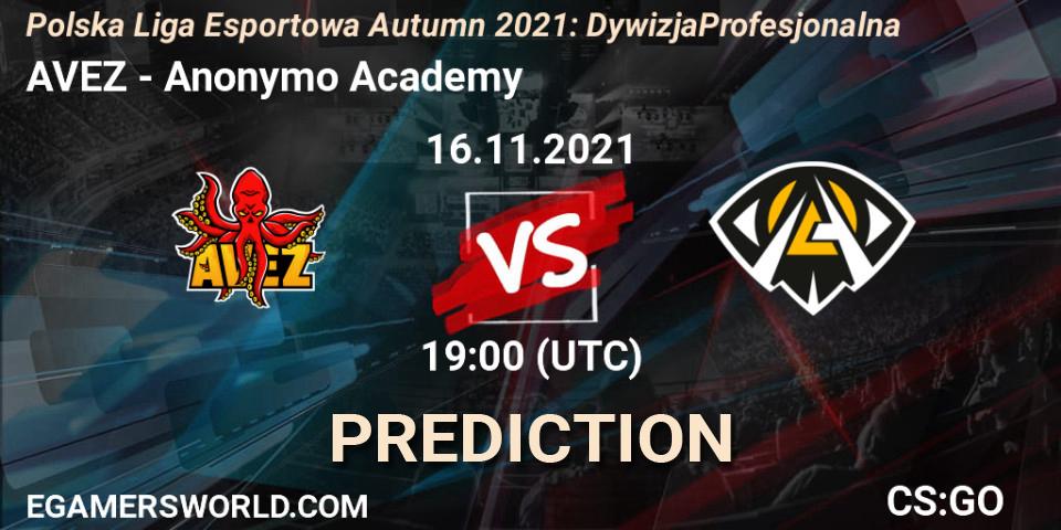 AVEZ vs Anonymo Academy: Betting TIp, Match Prediction. 16.11.2021 at 20:00. Counter-Strike (CS2), Polska Liga Esportowa Autumn 2021: Dywizja Profesjonalna