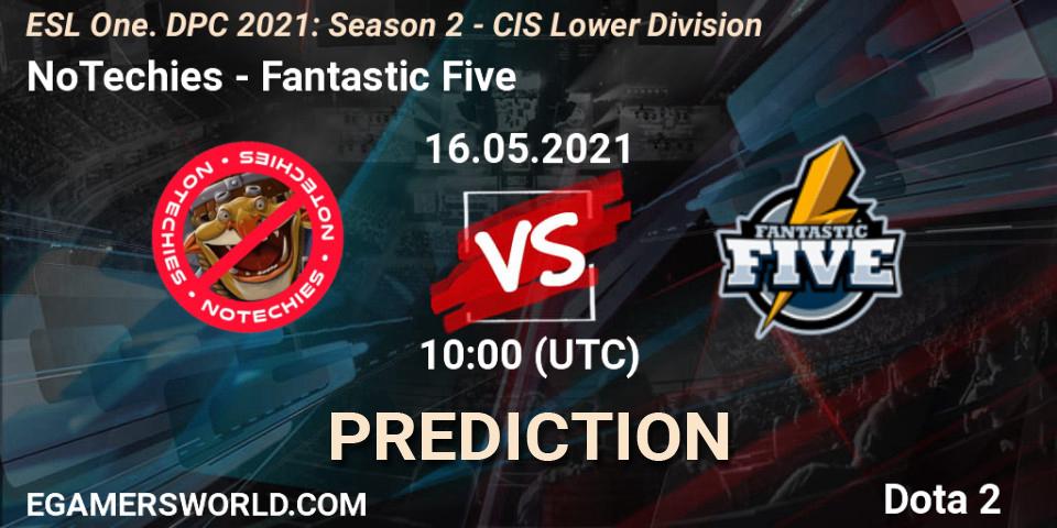 NoTechies vs Fantastic Five: Betting TIp, Match Prediction. 16.05.2021 at 09:57. Dota 2, ESL One. DPC 2021: Season 2 - CIS Lower Division