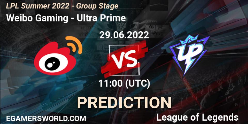Weibo Gaming vs Ultra Prime: Betting TIp, Match Prediction. 29.06.2022 at 11:00. LoL, LPL Summer 2022 - Group Stage