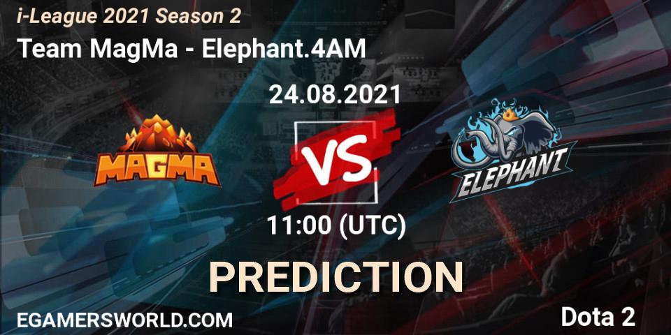 Team MagMa vs Elephant.4AM: Betting TIp, Match Prediction. 24.08.2021 at 10:38. Dota 2, i-League 2021 Season 2
