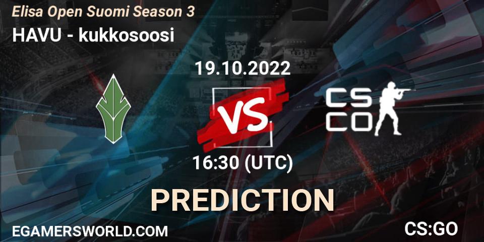 HAVU vs kukkosoosi: Betting TIp, Match Prediction. 19.10.2022 at 16:30. Counter-Strike (CS2), Elisa Open Suomi Season 3