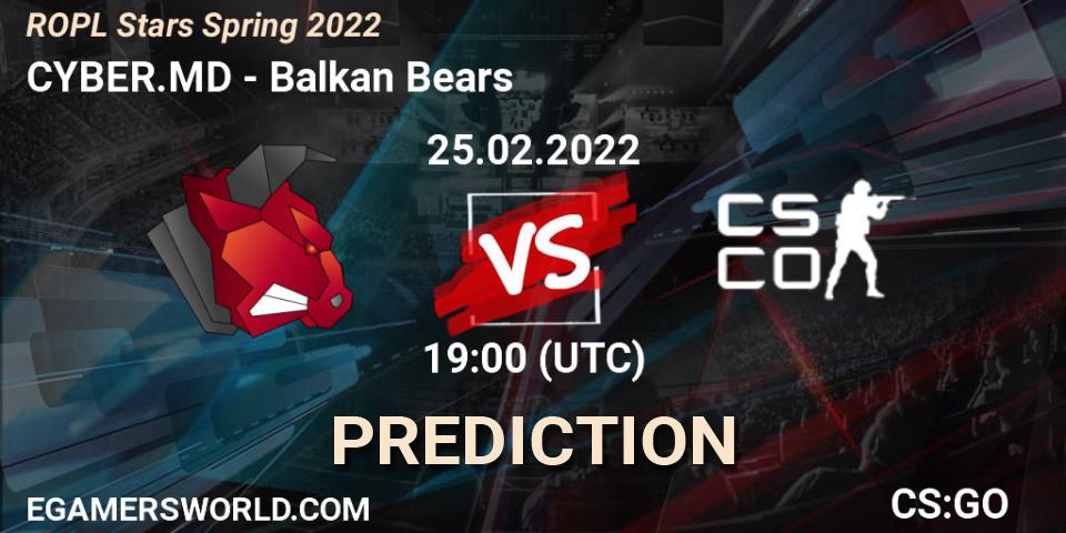 CYBER.MD vs Balkan Bears: Betting TIp, Match Prediction. 25.02.2022 at 19:00. Counter-Strike (CS2), ROPL Stars Spring 2022