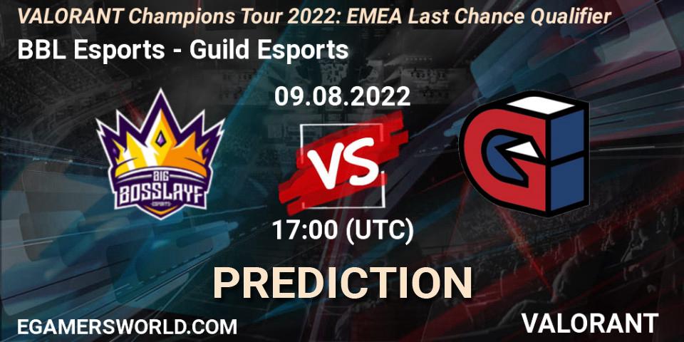 BBL Esports vs Guild Esports: Betting TIp, Match Prediction. 09.08.2022 at 17:20. VALORANT, VCT 2022: EMEA Last Chance Qualifier