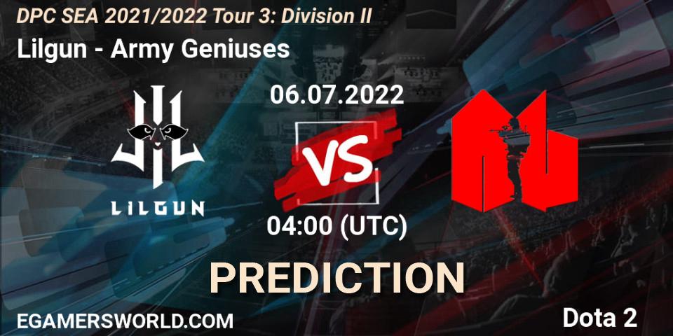 Lilgun vs Army Geniuses: Betting TIp, Match Prediction. 06.07.22. Dota 2, DPC SEA 2021/2022 Tour 3: Division II