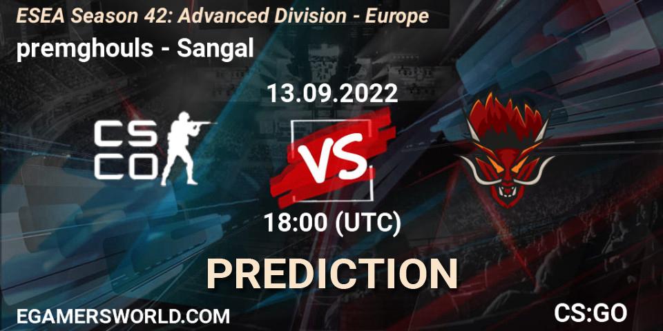 premghouls vs Sangal: Betting TIp, Match Prediction. 13.09.2022 at 18:00. Counter-Strike (CS2), ESEA Season 42: Advanced Division - Europe
