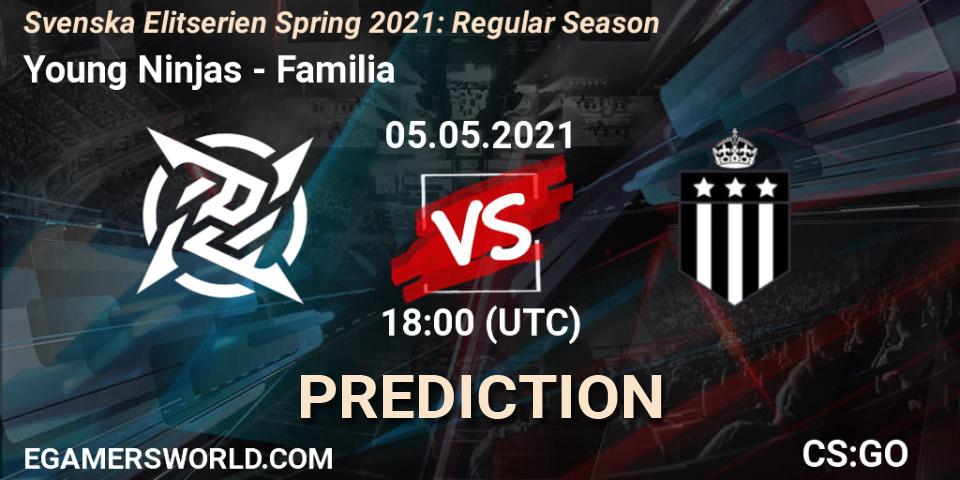 Young Ninjas vs Familia: Betting TIp, Match Prediction. 05.05.2021 at 18:10. Counter-Strike (CS2), Svenska Elitserien Spring 2021: Regular Season
