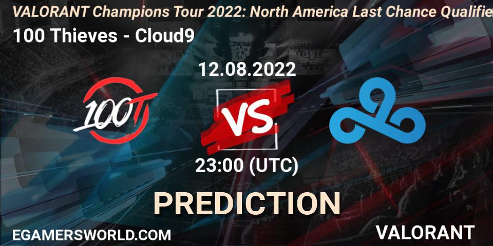 100 Thieves vs Cloud9: Betting TIp, Match Prediction. 12.08.22. VALORANT, VCT 2022: North America Last Chance Qualifier