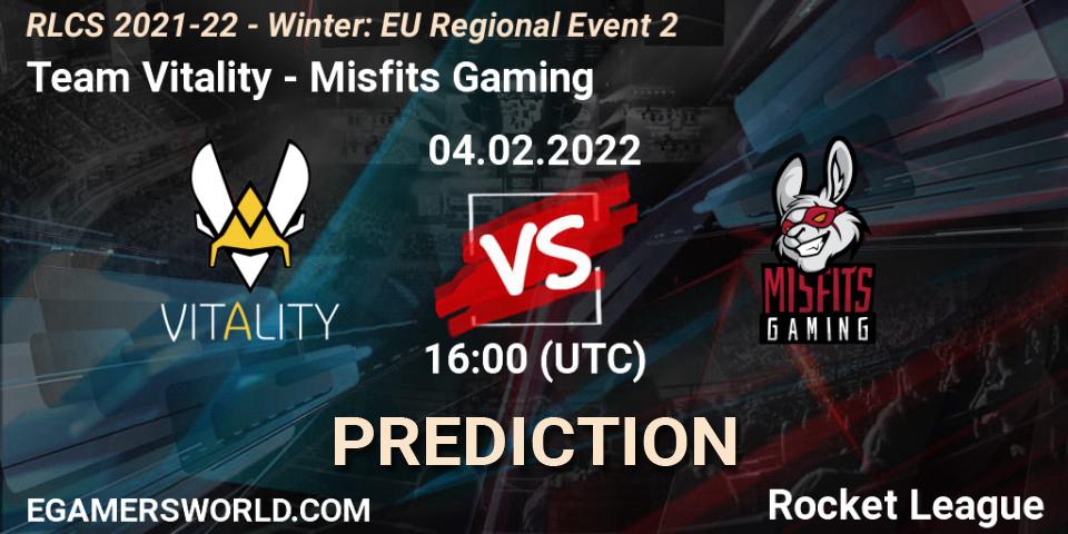 Team Vitality vs Misfits Gaming: Betting TIp, Match Prediction. 04.02.2022 at 16:00. Rocket League, RLCS 2021-22 - Winter: EU Regional Event 2