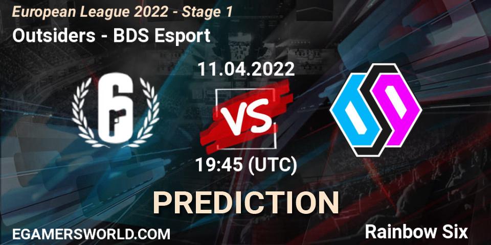 Outsiders vs BDS Esport: Betting TIp, Match Prediction. 11.04.2022 at 19:45. Rainbow Six, European League 2022 - Stage 1