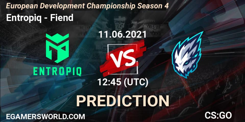 Entropiq vs Fiend: Betting TIp, Match Prediction. 11.06.2021 at 12:45. Counter-Strike (CS2), European Development Championship Season 4