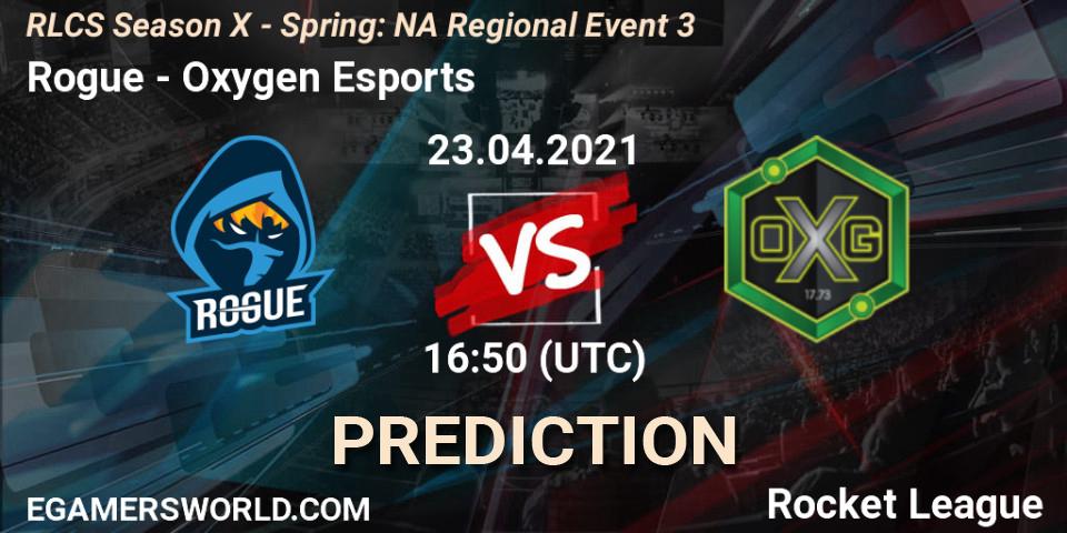Rogue vs Oxygen Esports: Betting TIp, Match Prediction. 23.04.2021 at 16:50. Rocket League, RLCS Season X - Spring: NA Regional Event 3