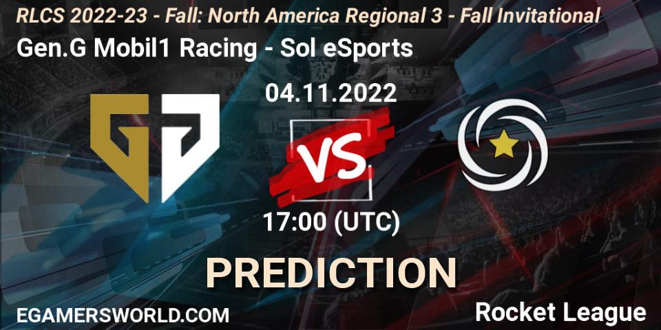 Gen.G Mobil1 Racing vs Sol eSports: Betting TIp, Match Prediction. 04.11.22. Rocket League, RLCS 2022-23 - Fall: North America Regional 3 - Fall Invitational