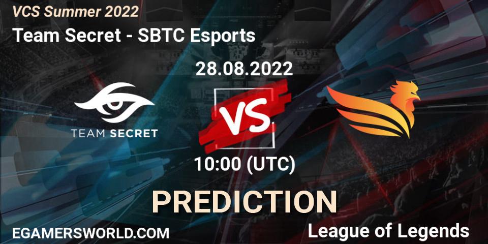 Team Secret vs SBTC Esports: Betting TIp, Match Prediction. 28.08.2022 at 10:00. LoL, VCS Summer 2022