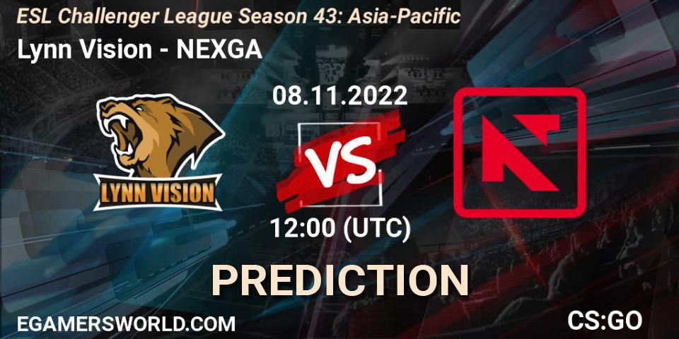 Lynn Vision vs NEXGA: Betting TIp, Match Prediction. 08.11.2022 at 12:00. Counter-Strike (CS2), ESL Challenger League Season 43: Asia-Pacific
