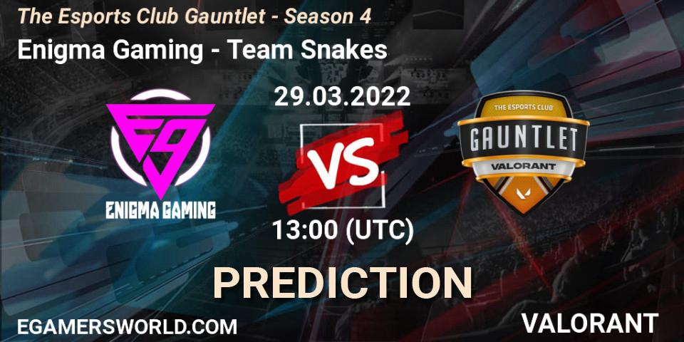Enigma Gaming vs Team Snakes: Betting TIp, Match Prediction. 29.03.2022 at 13:00. VALORANT, The Esports Club Gauntlet - Season 4