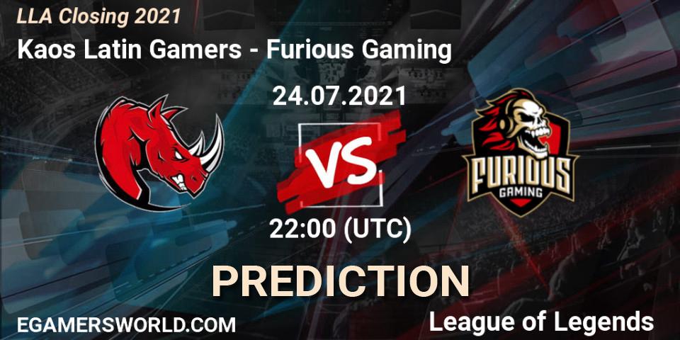 Kaos Latin Gamers vs Furious Gaming: Betting TIp, Match Prediction. 24.07.21. LoL, LLA Closing 2021