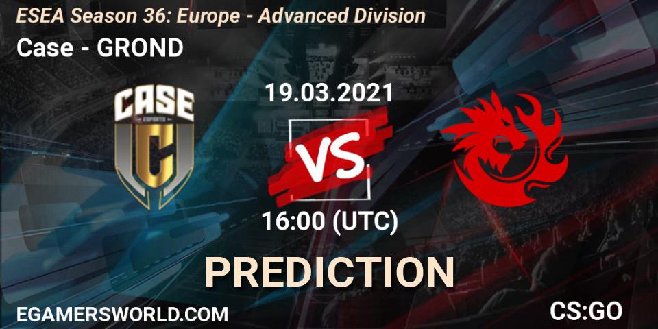 Case vs GROND: Betting TIp, Match Prediction. 19.03.2021 at 16:00. Counter-Strike (CS2), ESEA Season 36: Europe - Advanced Division