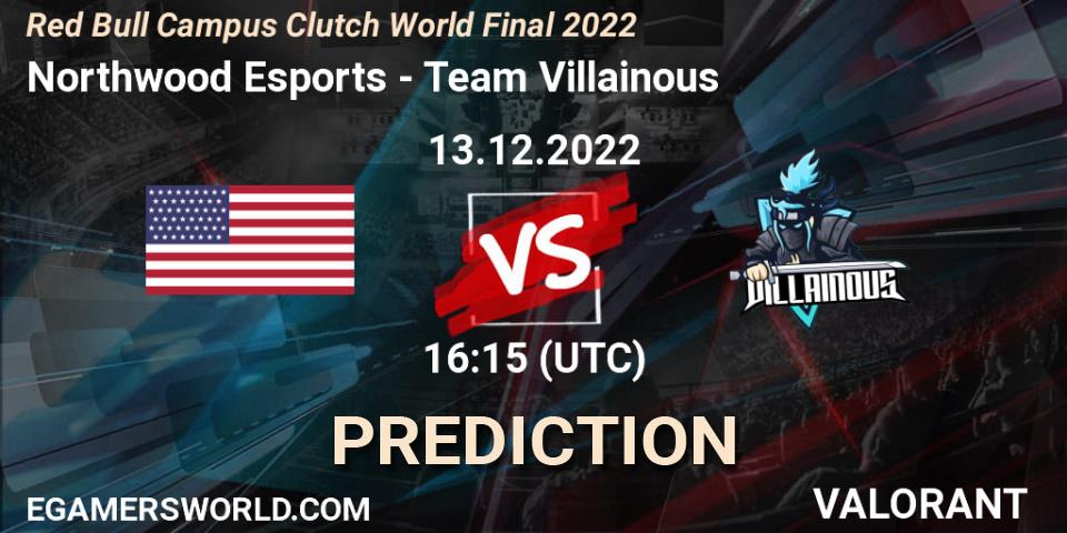 Northwood Esports vs Team Villainous: Betting TIp, Match Prediction. 13.12.2022 at 16:15. VALORANT, Red Bull Campus Clutch World Final 2022