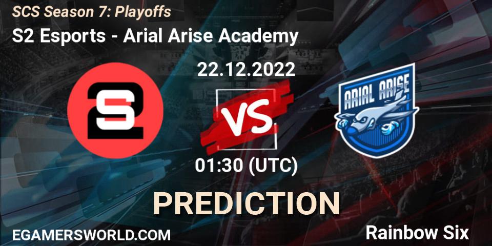 S2 Esports vs Arial Arise Academy: Betting TIp, Match Prediction. 22.12.2022 at 01:30. Rainbow Six, SCS Season 7: Playoffs
